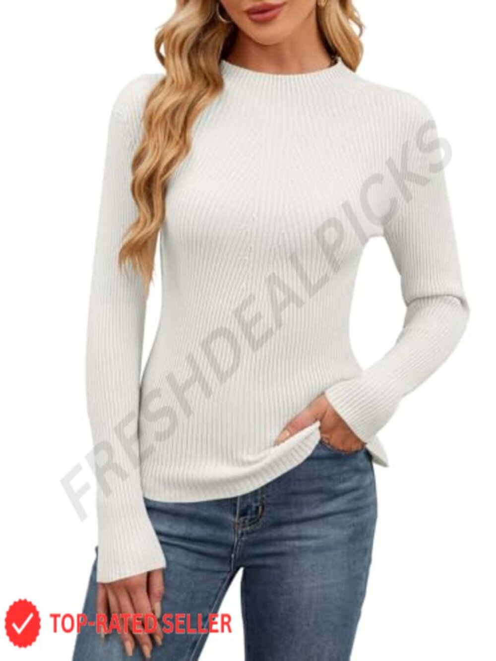Long Sleeve Ribbed Knit Sweater Mock Neck Slim Fit Pullover Jumper